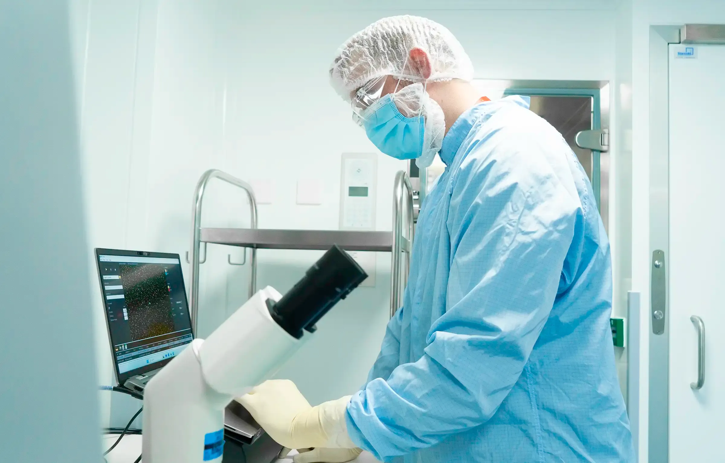 Scientist reviewing laboratory imaging results on a laptop