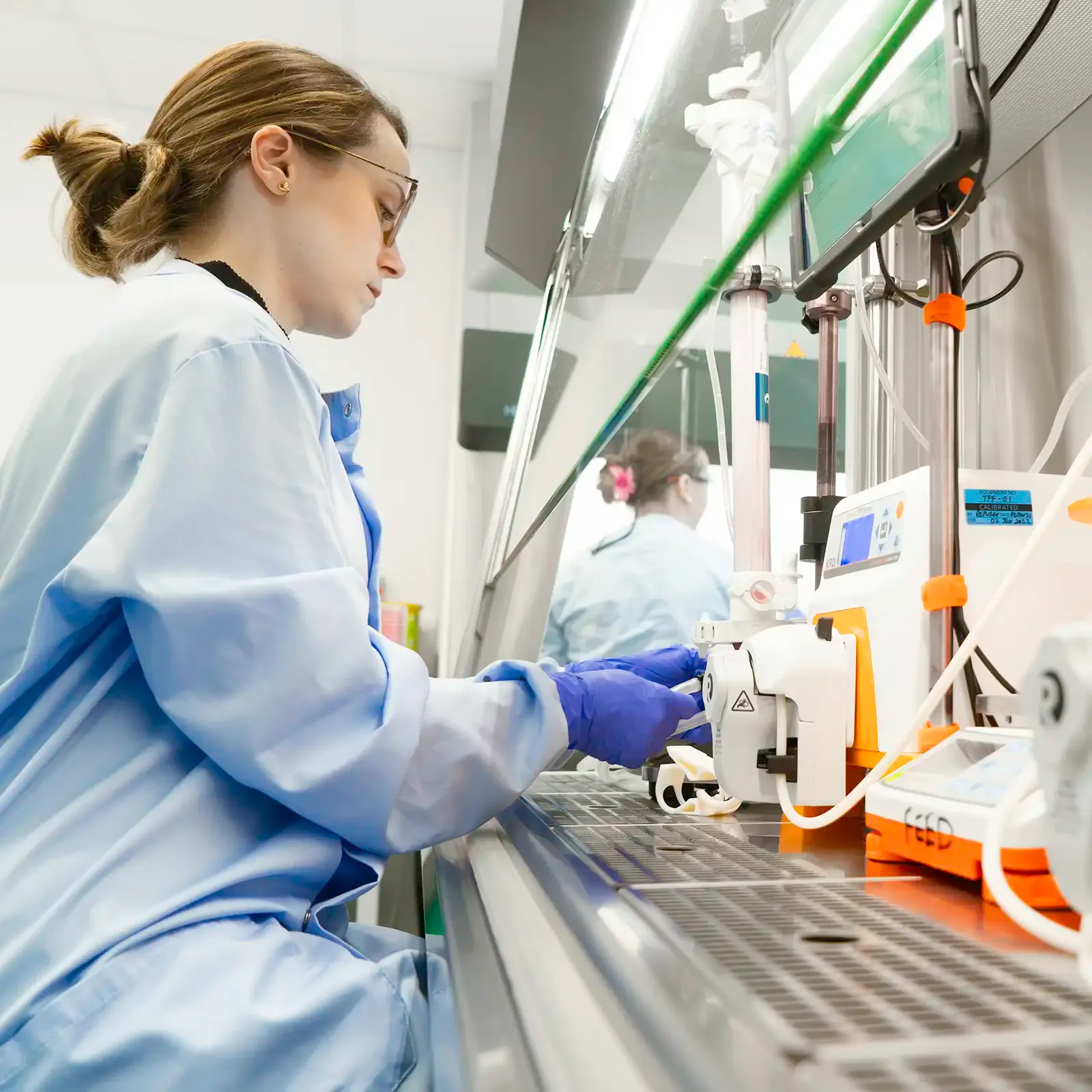 Scientist preparing laboratory equipment